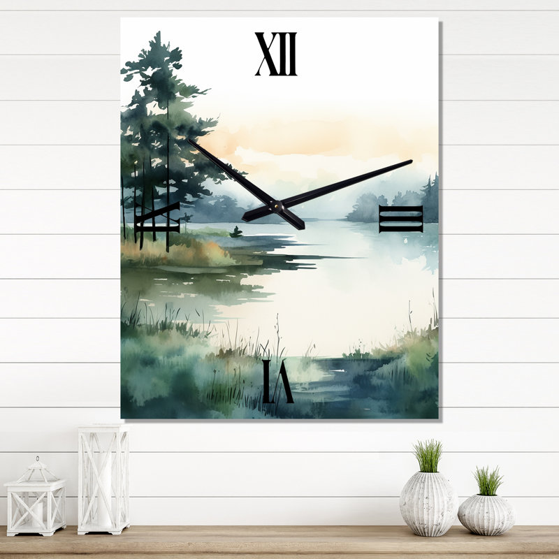 Horloge murale rétro Misty Lake Serenity, Médium