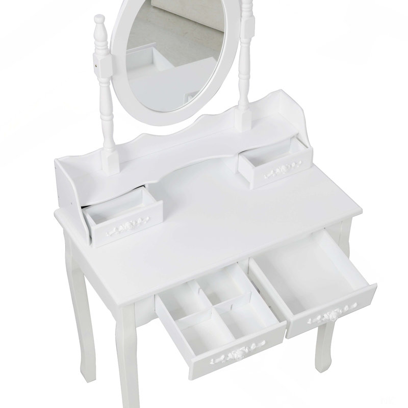 Ensemble de coiffeuse avec miroir et tabouret coussiné White Princess, White