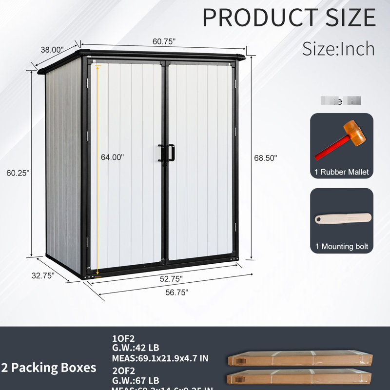 Armoire verrouillable d'extérieur de 5 x 3 pi: remise imperméable en résine pour les vélos, abri de patio protégé, spacieux et polyvalent, offert en masse