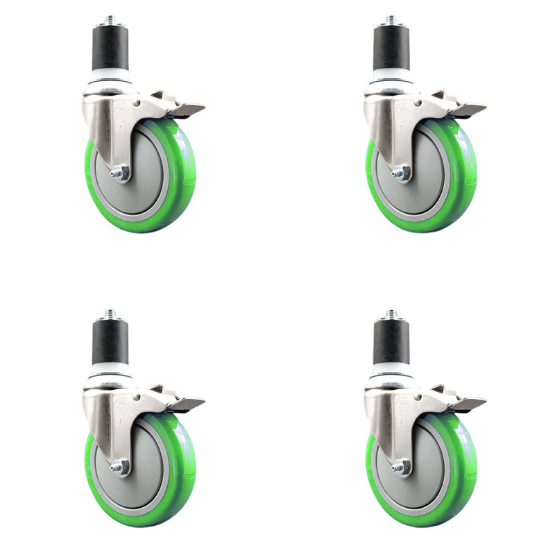 Frein de verrouillage à roulettes extensibles 5 pouces en acier inoxydable 316SS 1-7 / 8 pouces, Vert