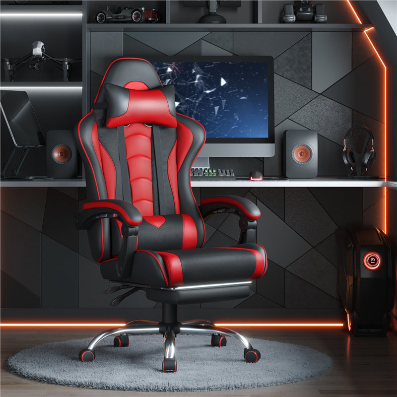 Ergonomic Gaming Chair with Massage Lumbar Pillow, Black/Red