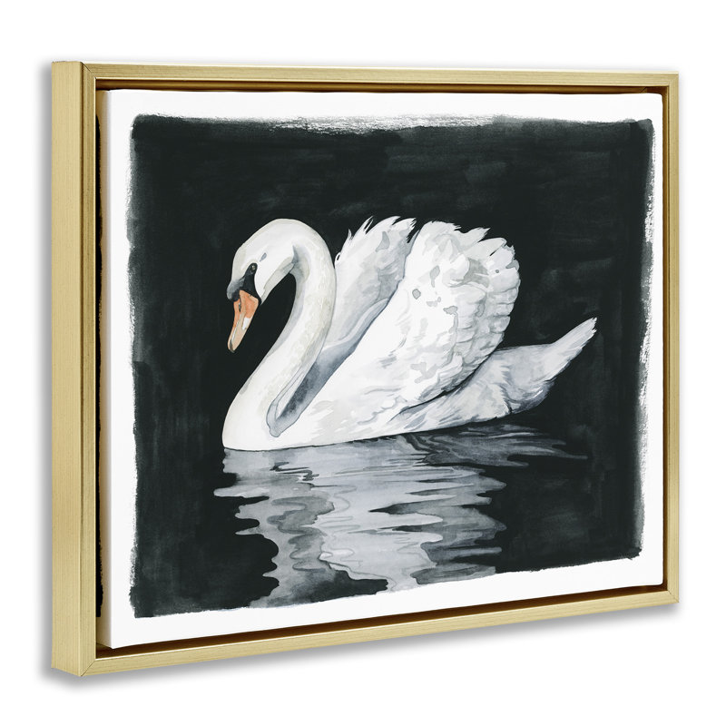«Beautiful Swan Black Reflection» par Grace Popp - cadre flottant, impression sur toile, H 25 po x l 31 po x P 1,7 po
