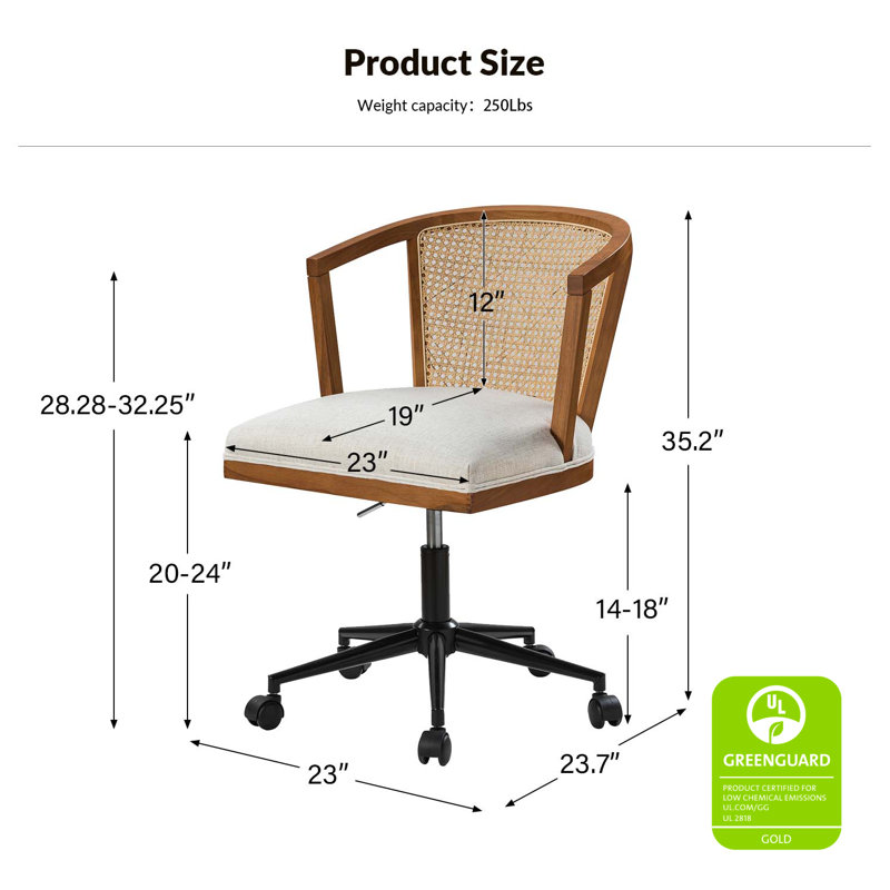 Walnut and Rattan Adjustable Task Chair with Black Metal Legs