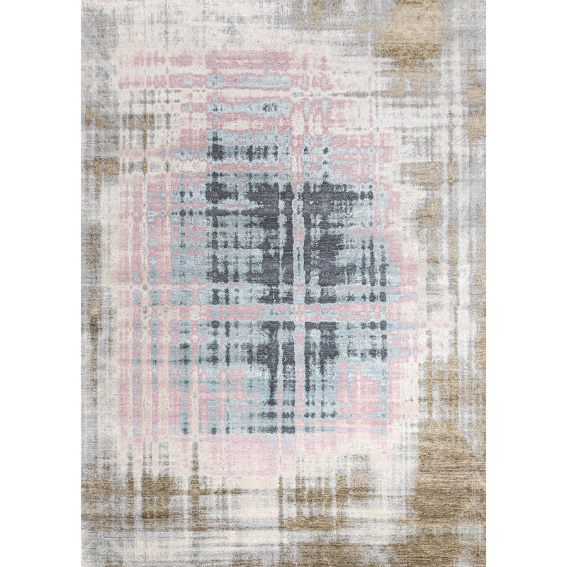 Hand Knotted Abstract Area Rug in Brown/Gray/Pink/White, Rectangle 8' x 10'