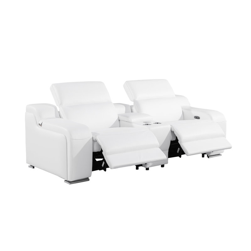 Causeuse inclinable électrique en cuir 3 pièces 3 pièces avec repose-tête électrique, White Genuine Leather