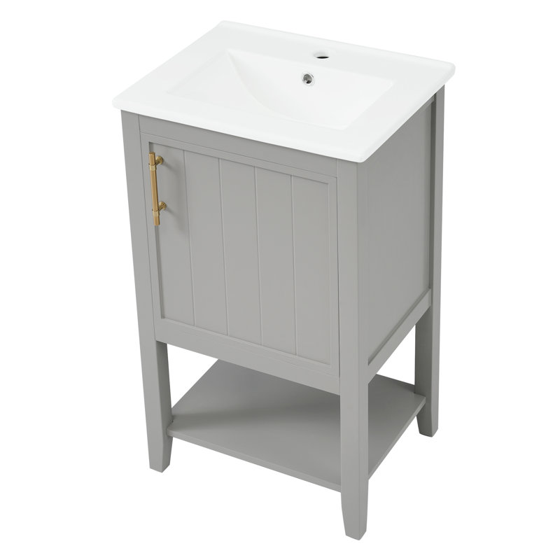 Ensemble de meuble-lavabo autoportant moderne de 20 po, armoire à cadre en bois massif avec lavabo intégré, porte à fermeture en douceur et quincaillerie en acier inoxydable