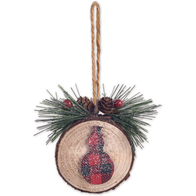 3.75'' Plaid Wood Holiday Shaped Ornament
