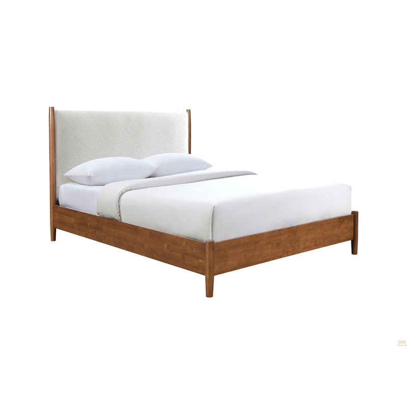 Headboard Upholstered 1Pc King Size Bed Solid Wood Mattress, King