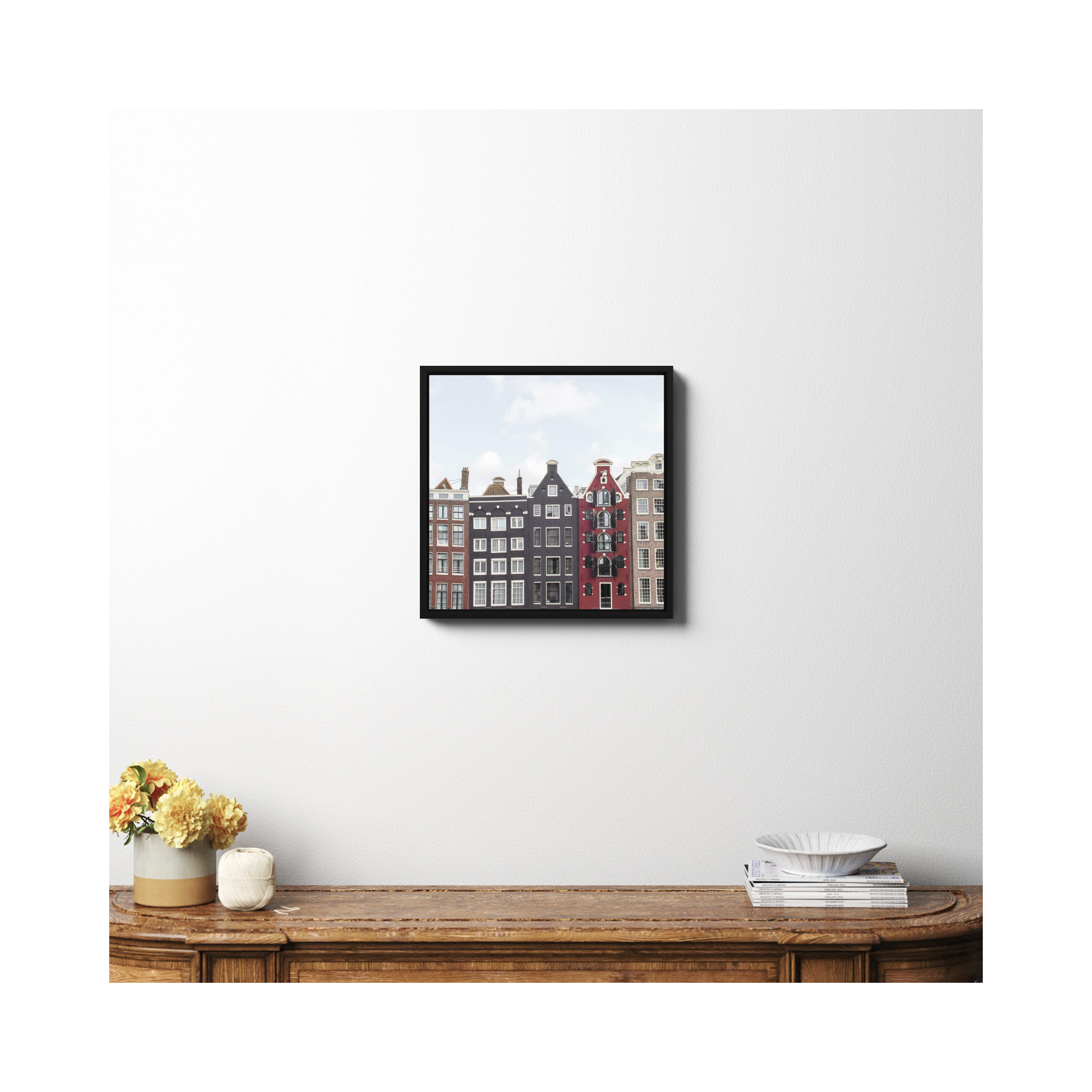 Typical Houses Of Amsterdam, 20" H x 20" W x 2" D, No, Black Framed Canvas