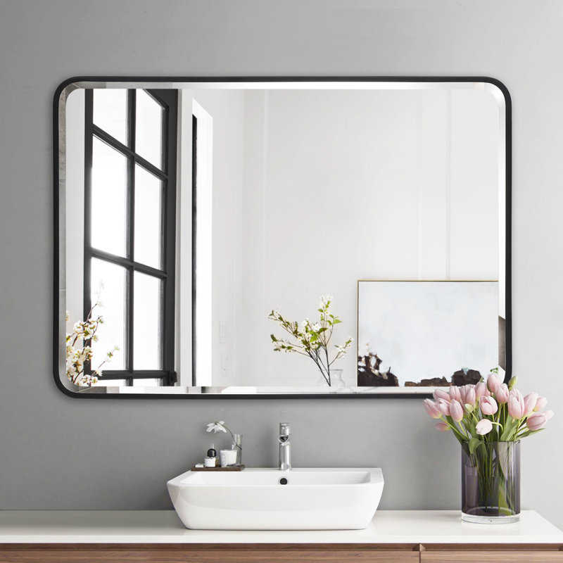 Arloine Metal Beveled Bathroom Vanity Mirror Rounded Wall Mirror , 36" x 48"