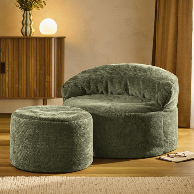 icon Orb Chenille Accent Chair and Milano Round Footstool, Gold