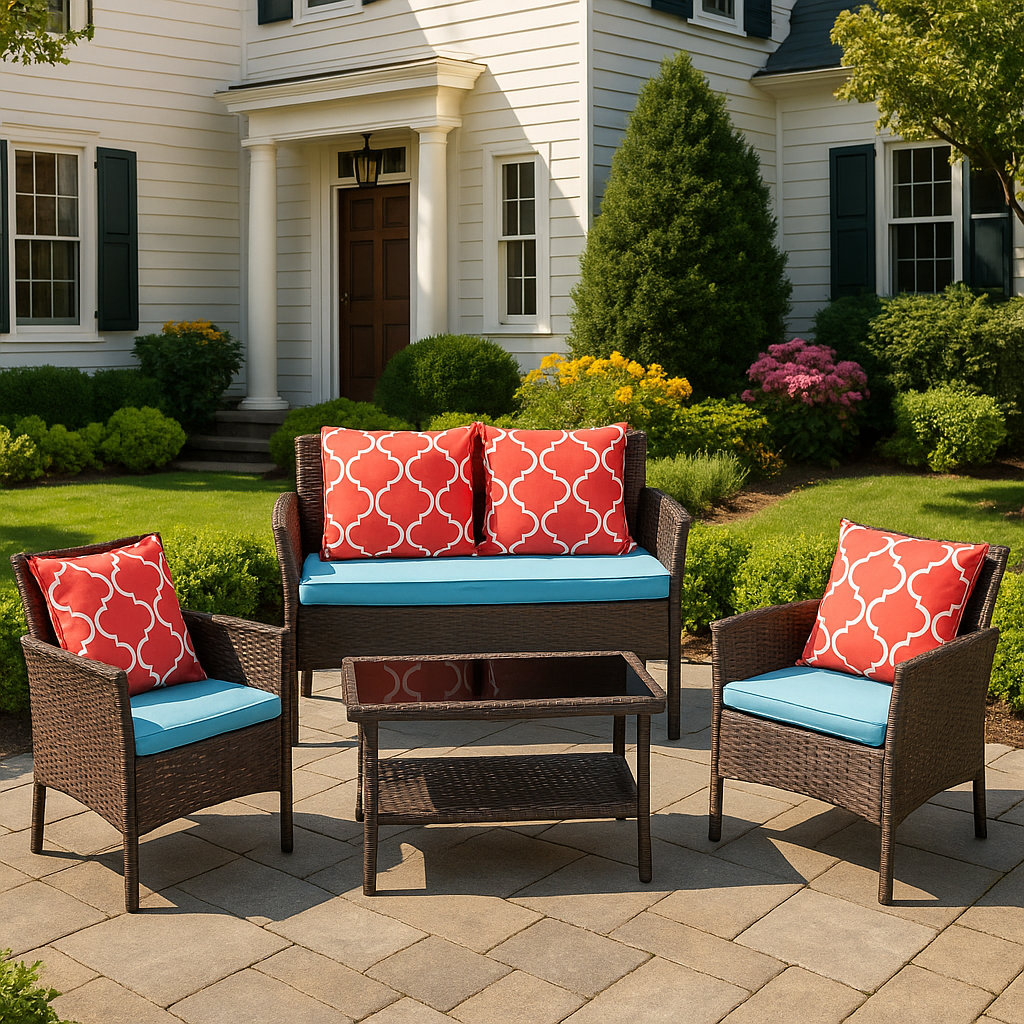Winston Porter Premium 4-Piece Weatherproof PE Wicker Outdoor - Main Image