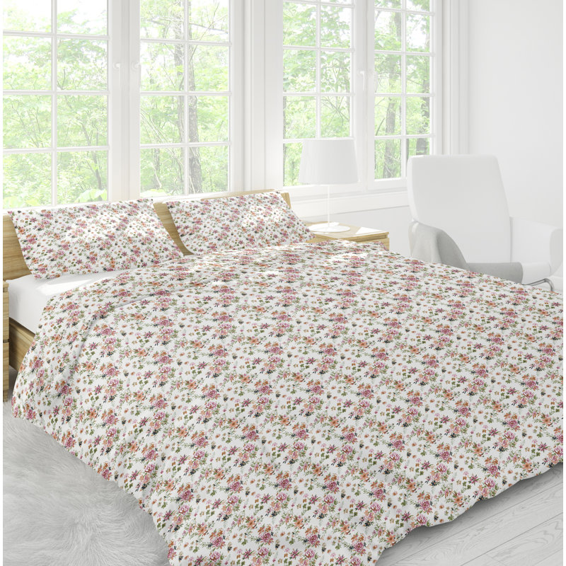 Sateen Floral Duvet Cover, Full/Queen Duvet Cover + 2 Shams, Pink