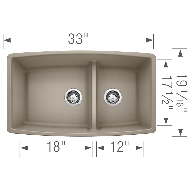 Performa SILGRANIT 33" 60/40 Double Bowl Undermount Kitchen Sink with Low Divide, Truffle