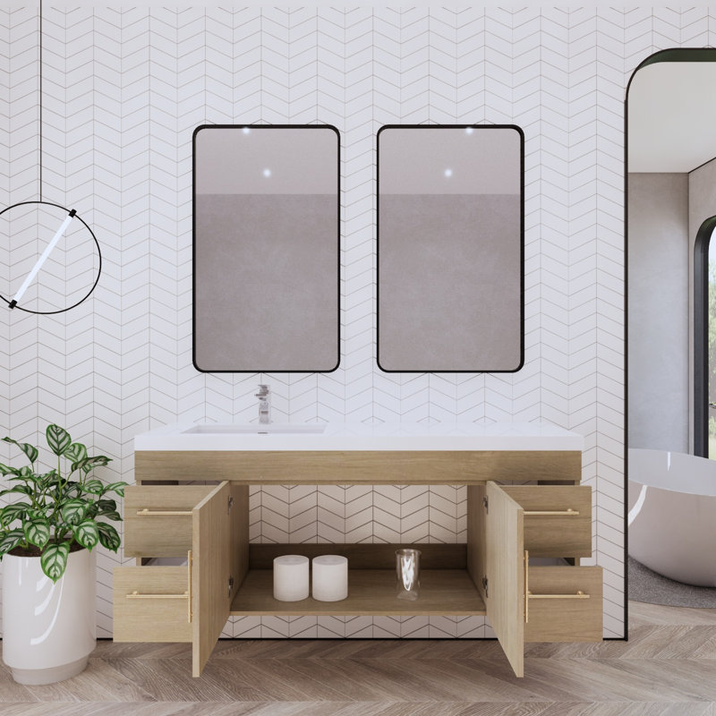Bastri 59.06'' Single Bathroom Vanity with Acrylic Top, White Oak
