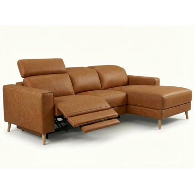 Power Reclining Sectional Sofa, L-Shaped 3 Seater with Chaise Lounge, Electric Reclining Couch with Power Headrest, USB Type-C Port, Wall Hugger, Leather for Living Room, Brown