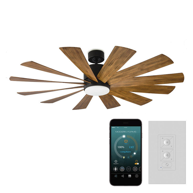 Windflower 12 - Blade LED Windmill Ceiling Fan with Wall Control and Light Kit Included, 60"