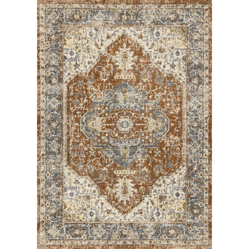 Tapis oriental orange rouille traditionnel résistant aux taches, 7 pi 10 po x 10 pi 6 po