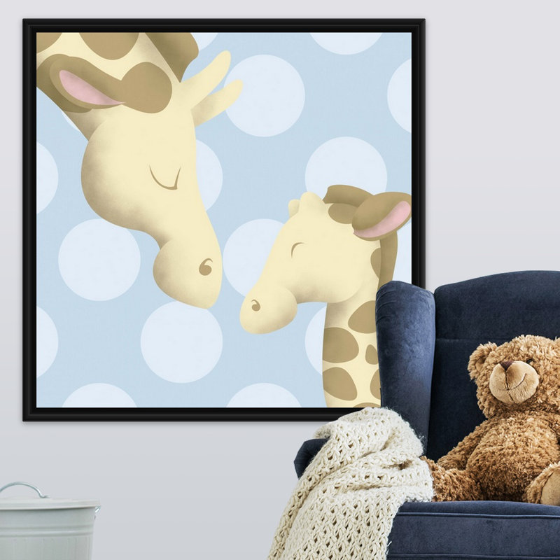 Giraffe maman et baby art Carrickfergus, H 36 po x l 36 po x P 1,75po, Cadre pour toile flottant noir