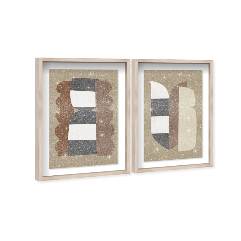 Puzzle Catcher Set Shadowbox Abstract Print by Oliver Gal, Black Frame, 10 x 15, 37"H x 55"W, Natural Oak Shadowbox