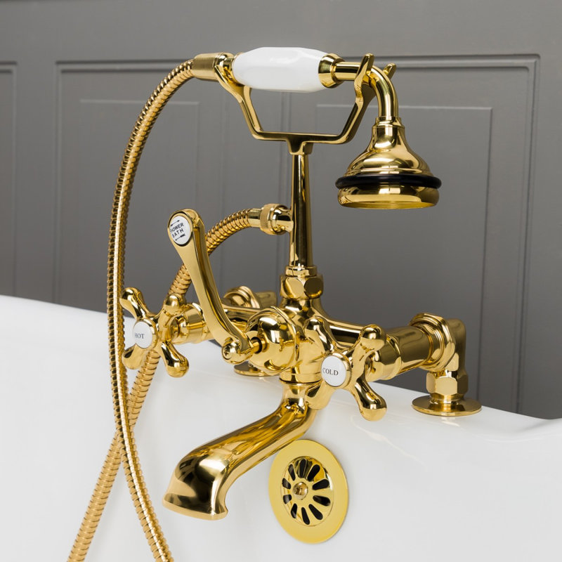 Deck Tub Spout with Diverter, Polished Brass