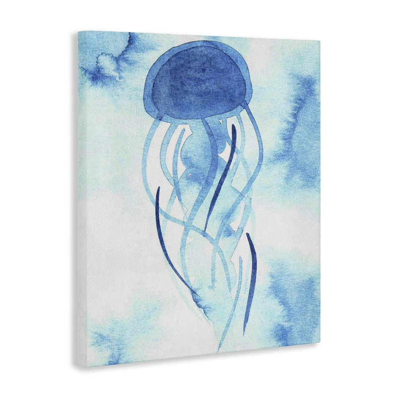 Toile «Blue Jellyfish Expression», conception par Camila Juncos, H 20 po x l 16 po
