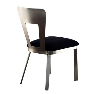 2 Microfiber And Metal Chairs, Silver Black, Padded Seat, Keyhole Back, Dining Room Glitzy Of 2 Side & Metal, Silver/black, Unreal