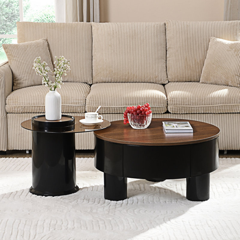Ensemble de tables basses rondes, Brun, Noir