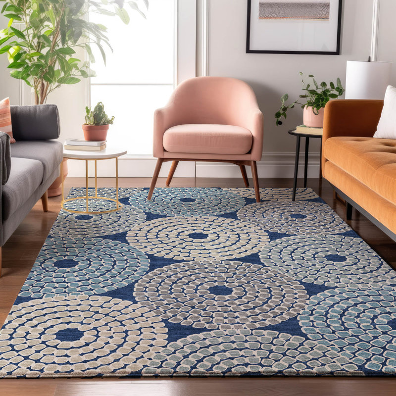 Premium Machine Washable Prisco Navy Rug, Rectangle 10' x 14'