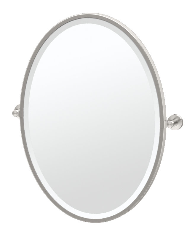 Glam Framed Oval Mirror | Wall Mount Pivoting and Beveled Bathroom Vanity Mirror, 33" x 28.13", Chrome