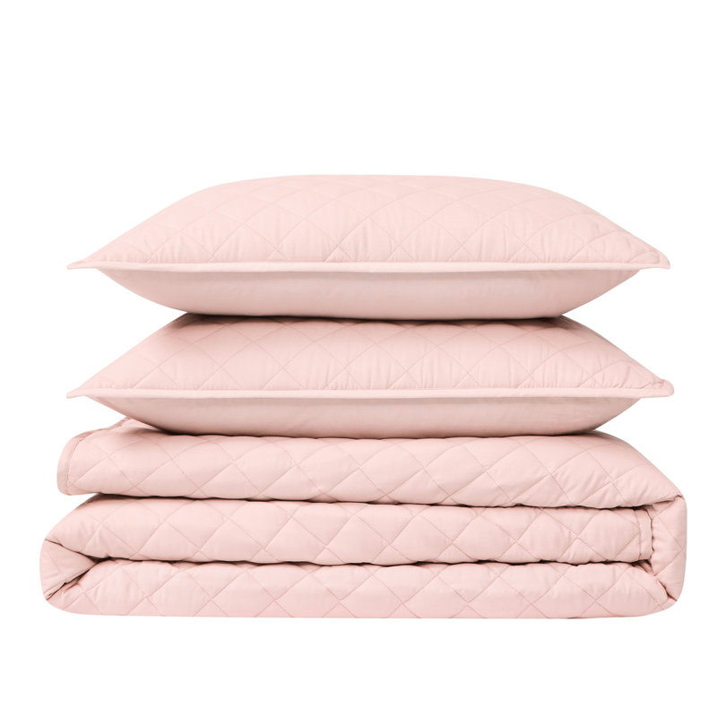 Ensemble de courtepointe en coton, Courtepointe double et 2 taies décoratives standa, Rose