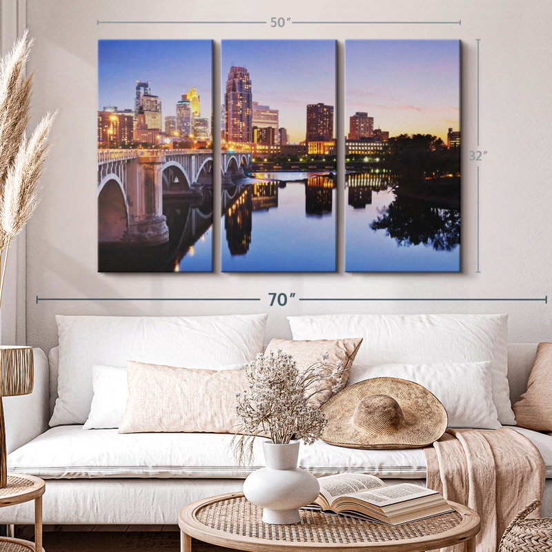 «Cityscape Of Minneapolis», 3 pièces, H 32 po x l 50 po