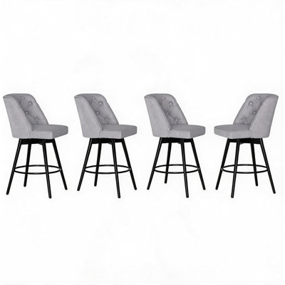 Ensemble de 4 tabourets de comptoir pivotants rembourrés avec dossier - Tissu performant, rotation à 360 °, idéal pour îlot de cuisine, salle à manger et bar personnel