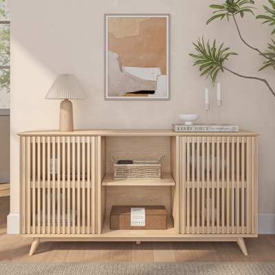 Mid-Century Modern 59" Solid Wood Sideboard/TV Stand with Slat Doors