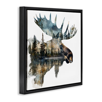  Moose Head Silhouette Framed Floater Canvas Wall Art by LSR Design Studio