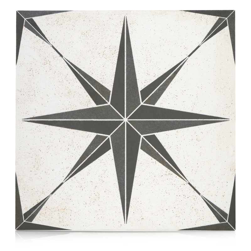 8.86" x 8.86" Porcelain Patterned Wall & Floor Tile, Black
