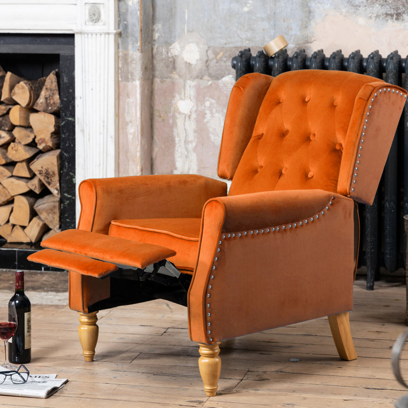 Ailith 70cm Wide Velvet Wing Chair Recliner, Orange