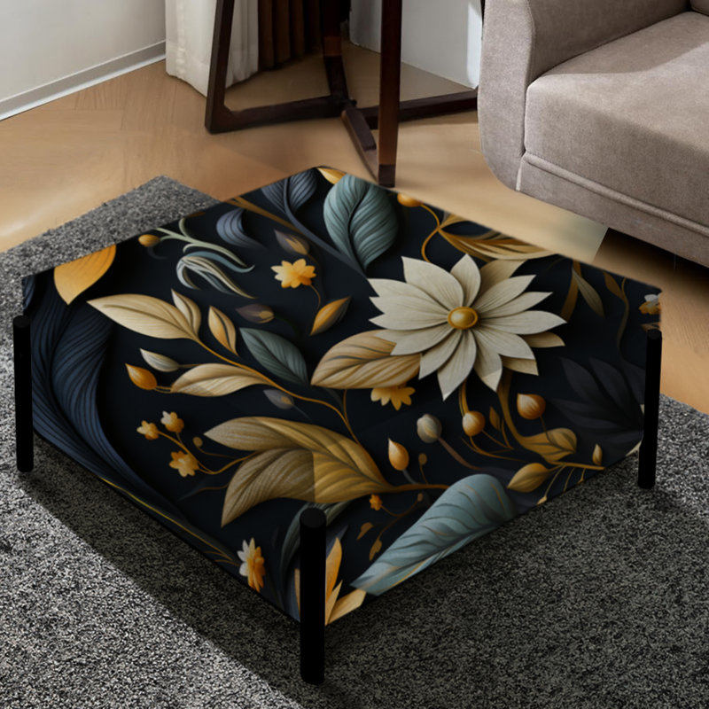 Fleurs d'automne minimalistes de style chalet - Grand repose-pieds carré Cottage