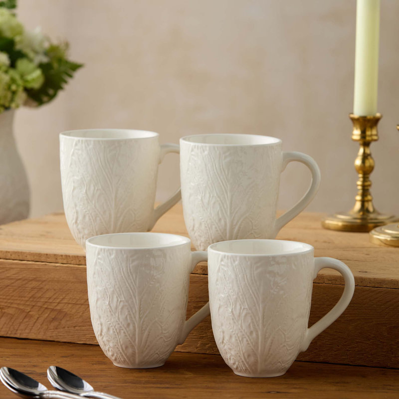 Ensemble de 4 tasses 3D Le Chou blanc Le Jardin - Tasses à café et à thé en grès ivoire Heirloom
