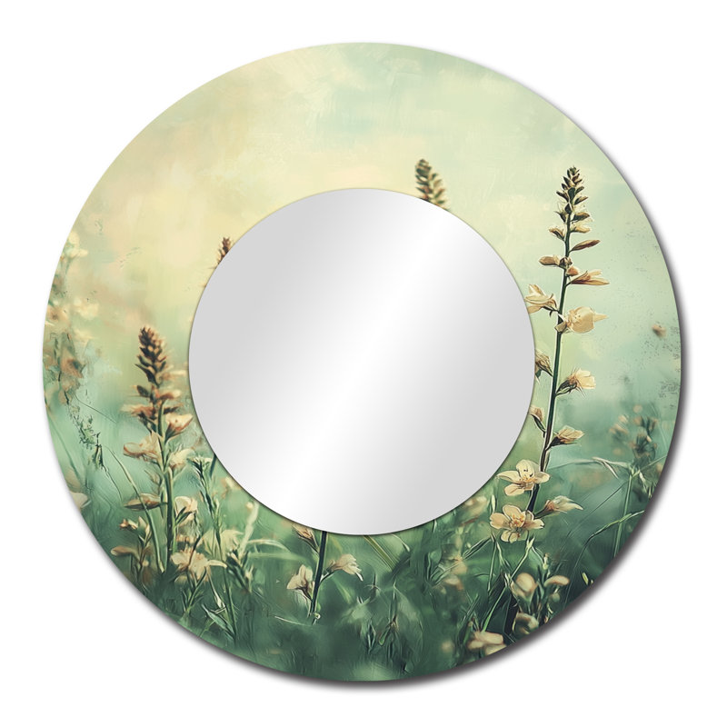 «Green Country Wildflowers Dream» - Art mural miroir décoratif floral - imprimé sur métal, 29 po x 29 po