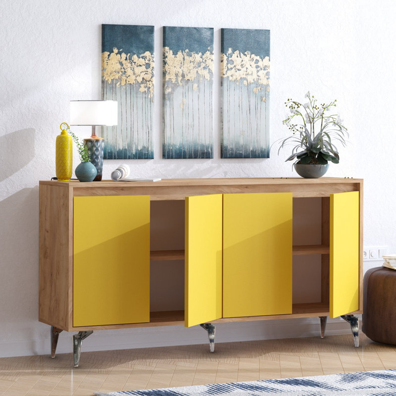 Chacko 140cm Console Table, Gold/Brown/Yellow