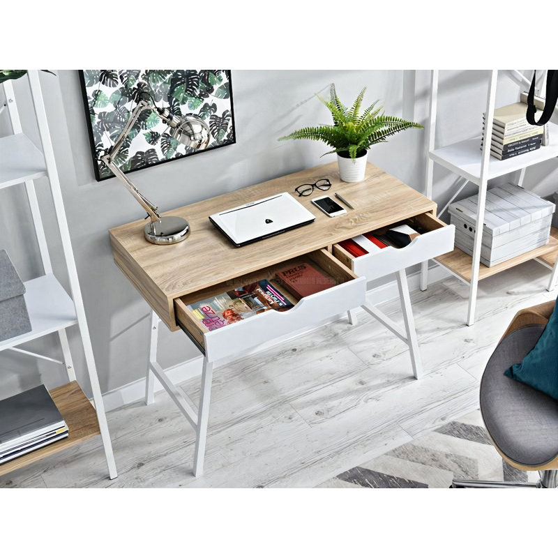 Reding Metal Base Writing Desk, White, Oak