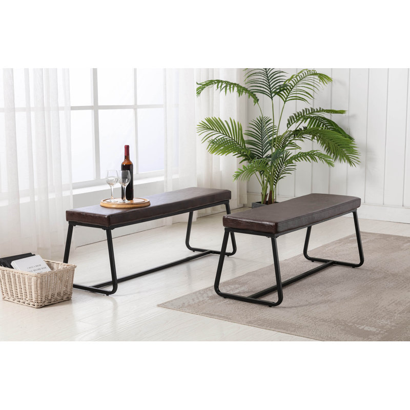 Audet Faux Leather Upholstered Bench, Brown/Black, 17.72" H x 42.53 " W x 16.54" D
