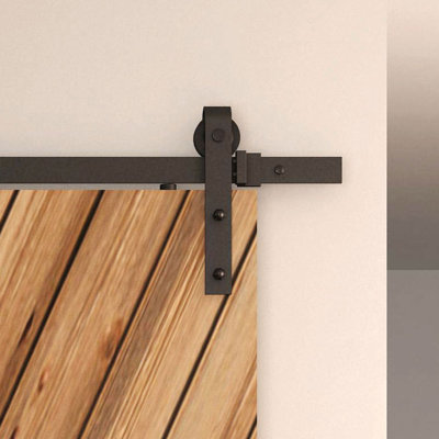 13775 in Soft Close Black Solid Steel Sliding Rolling Barn Door Hardware Kit for Double Wood Doors