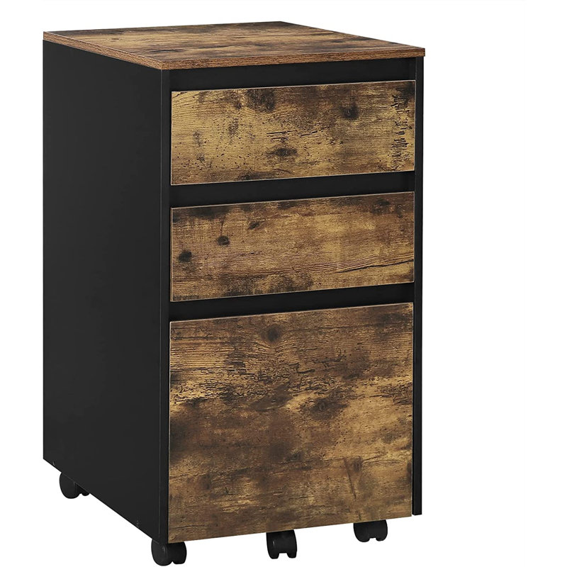 Orrin 40cm Wide 3 -Drawer Mobile File Cabinet, Black/Brown