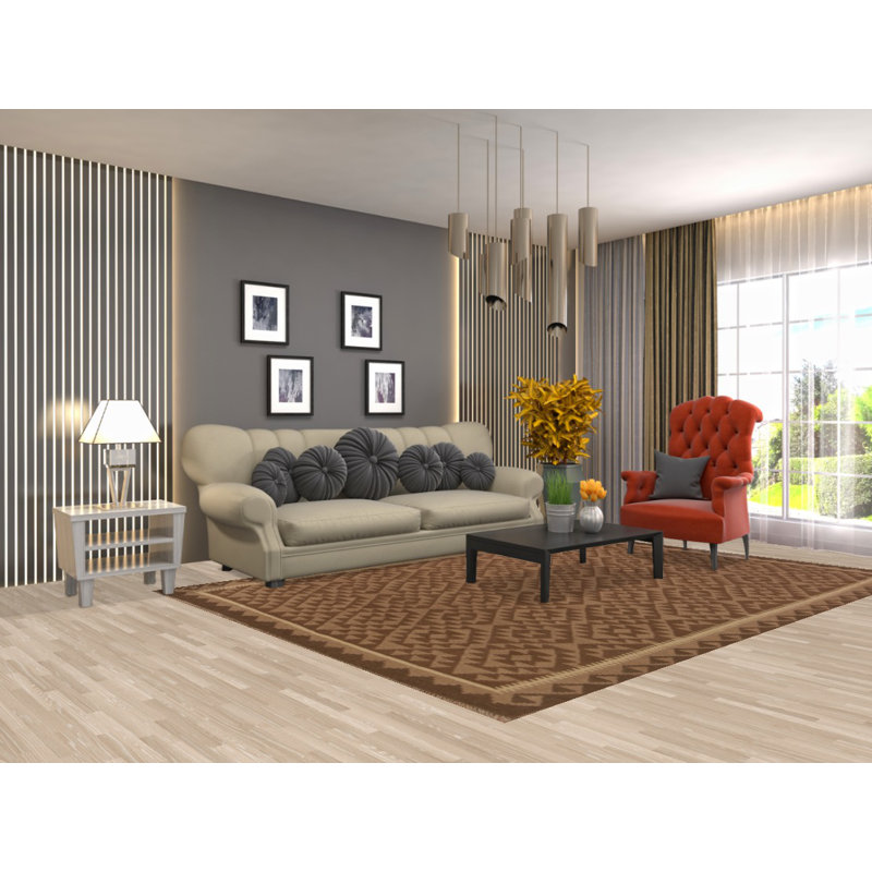 Tapis géométrique brun All-Over Kilim 7 x 10