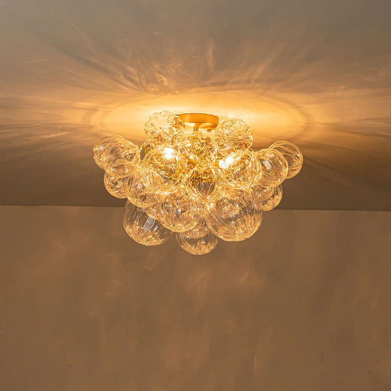 Wynetta 3 - Light Textured Glass Bubble Semi Flush Mount