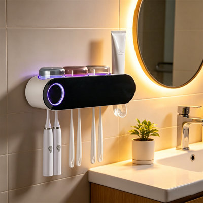 Stérilisateur à brosse à dents sans perforation, stérilisation intelligente contre les rayons UV, tablette à coupelle, support de rangement pour dentifrice mural