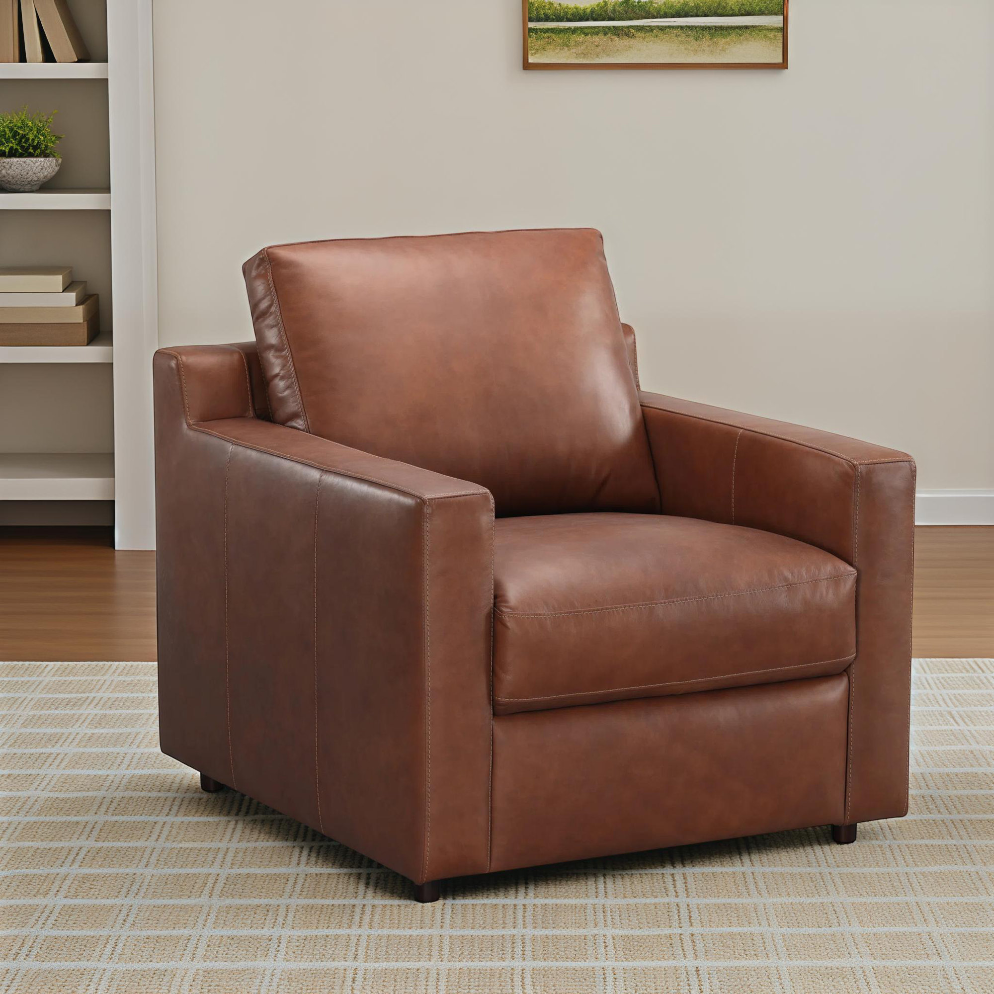 Belgrade Top Grain Genuine Leather Club Chair, Vintage Brown Top Grain Genuine Leather