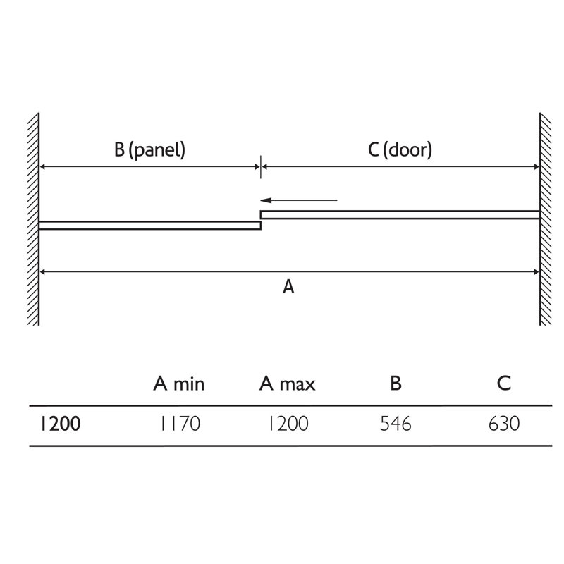 1200mm W x 2000mm H Single Added Frameless Shower Door with Clear Glass